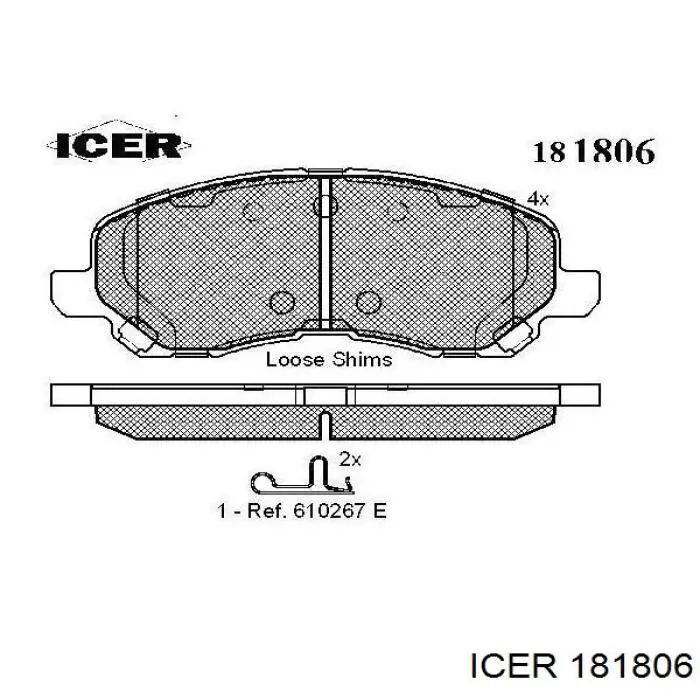 Колодки гальмівні передні, дискові 181806 Icer