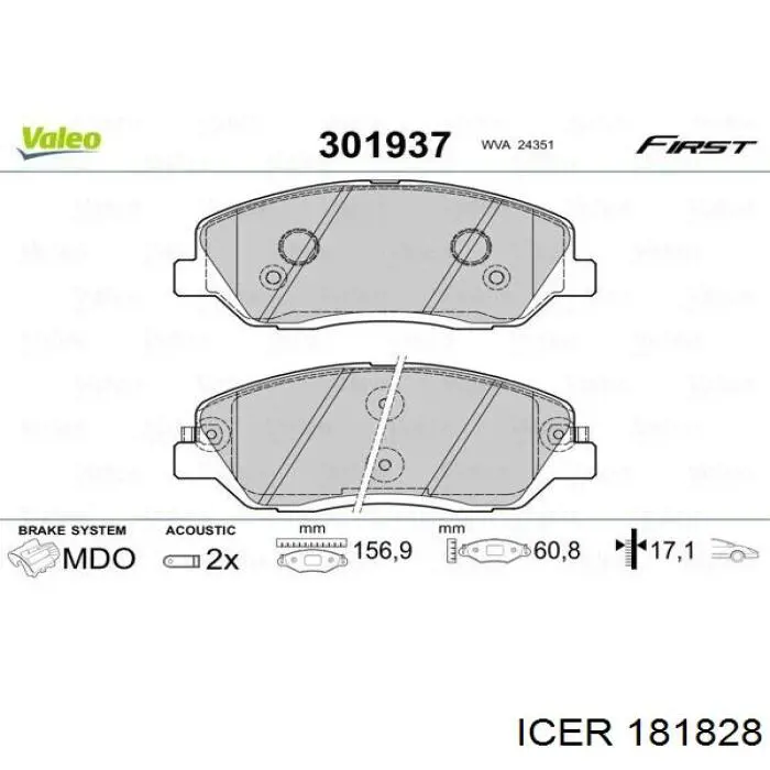 Передние тормозные колодки 181828 Icer