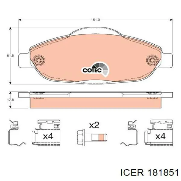 Передние тормозные колодки 181851 Icer