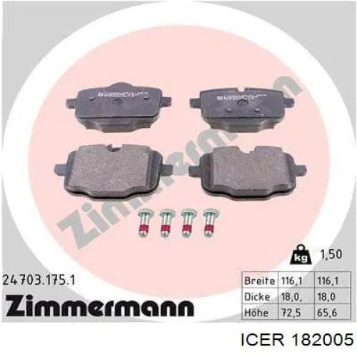 Купить 182005 Icer Колодки тормозные задние, дисковые