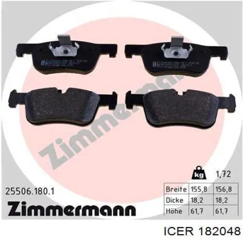Передние тормозные колодки 182048 Icer