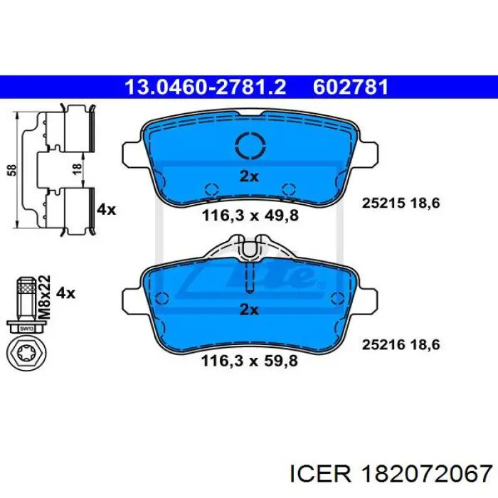 Купить 182072067 Icer Колодки тормозные задние, дисковые