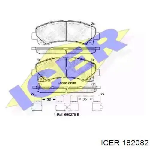 Передние тормозные колодки 182082 Icer