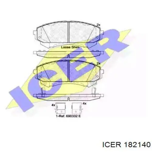 182140 Icer колодки тормозные передние дисковые