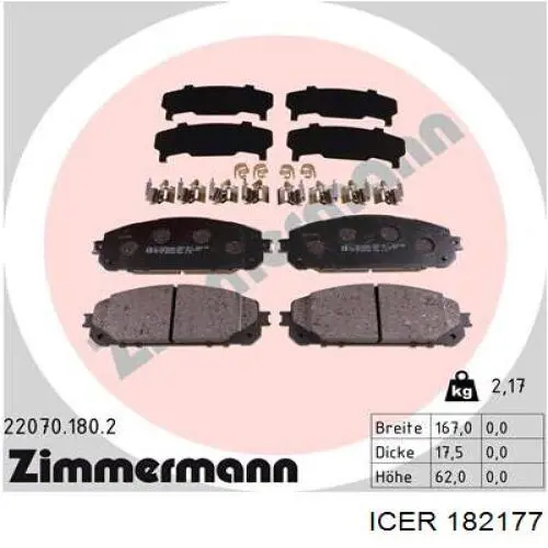 Передние тормозные колодки 182177 Icer