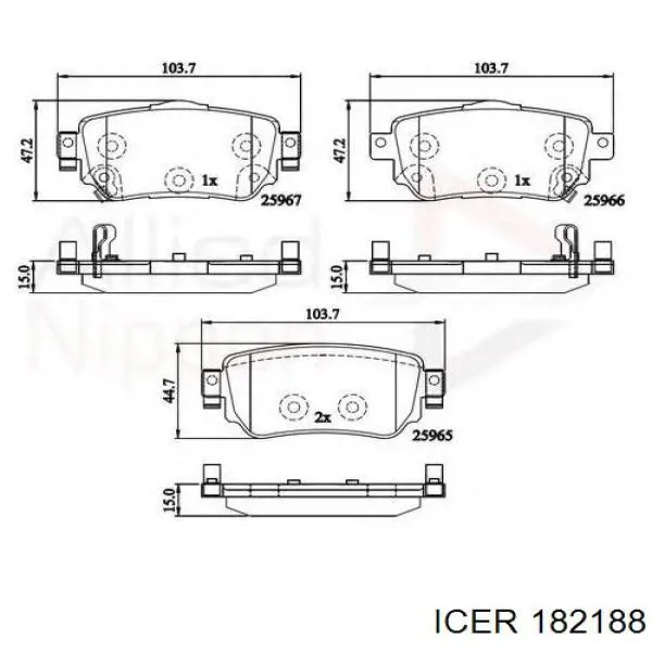 Задние тормозные колодки 182188 Icer