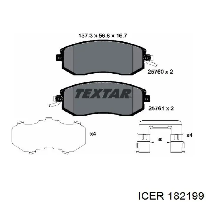 Передние тормозные колодки 182199 Icer