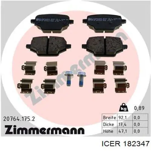 182347 Icer Колодки тормозные дисковые комплект