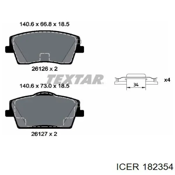 Передние тормозные колодки 182354 Icer