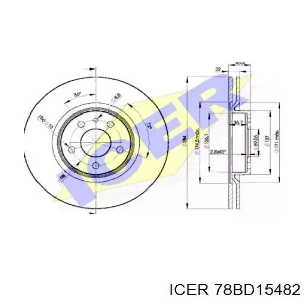 Диск гальмівний передній 78BD15482 Icer