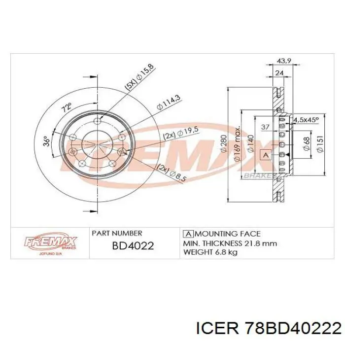 78BD40222 Icer Диск тормозной передний