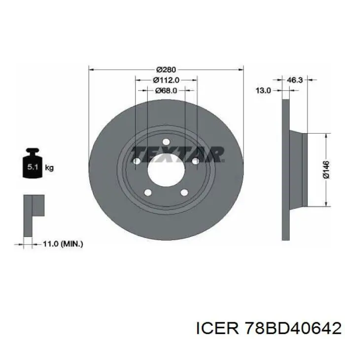 78BD40642 Icer Диск тормозной передний