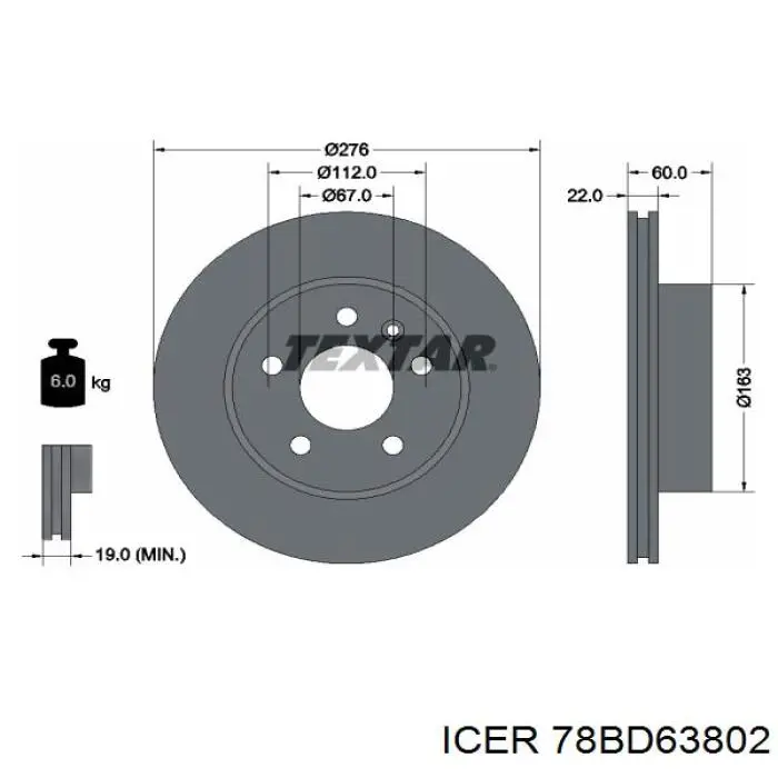 Диск гальмівний передній 78BD63802 Icer