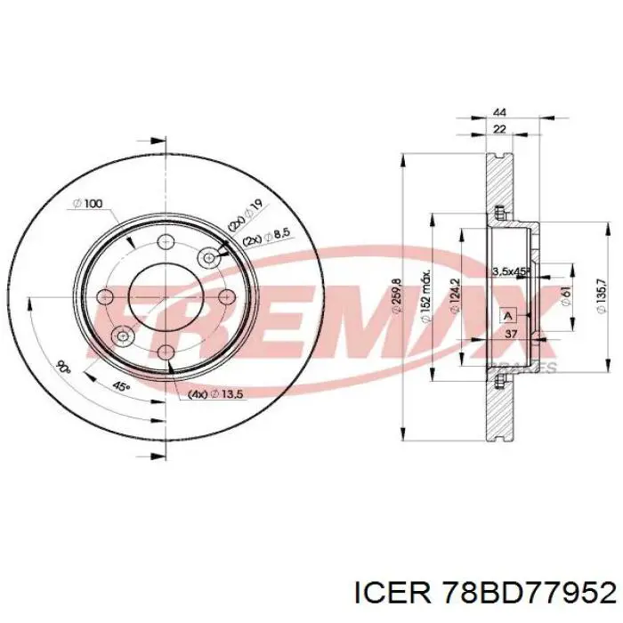 Тормоз дисковый передний Icer 78BD77952 цена, от 28.60 USD