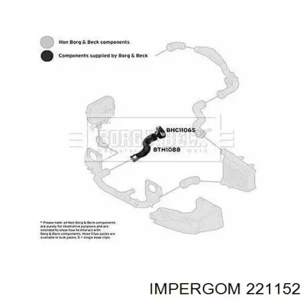 Tubo flexible de aire de sobrealimentación inferior derecho 221152 Impergom