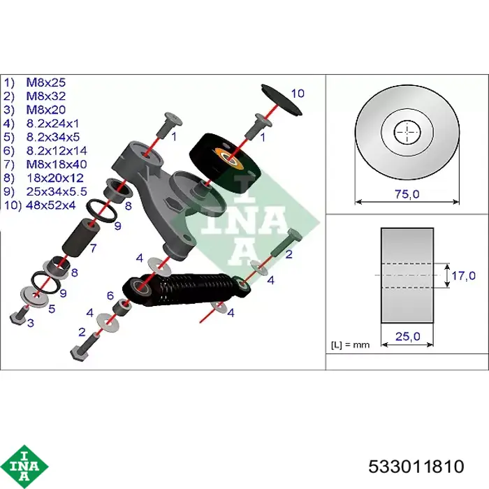 Роликовий модуль натяжителя ремня INA 533011810 цена, от 168.44 USD