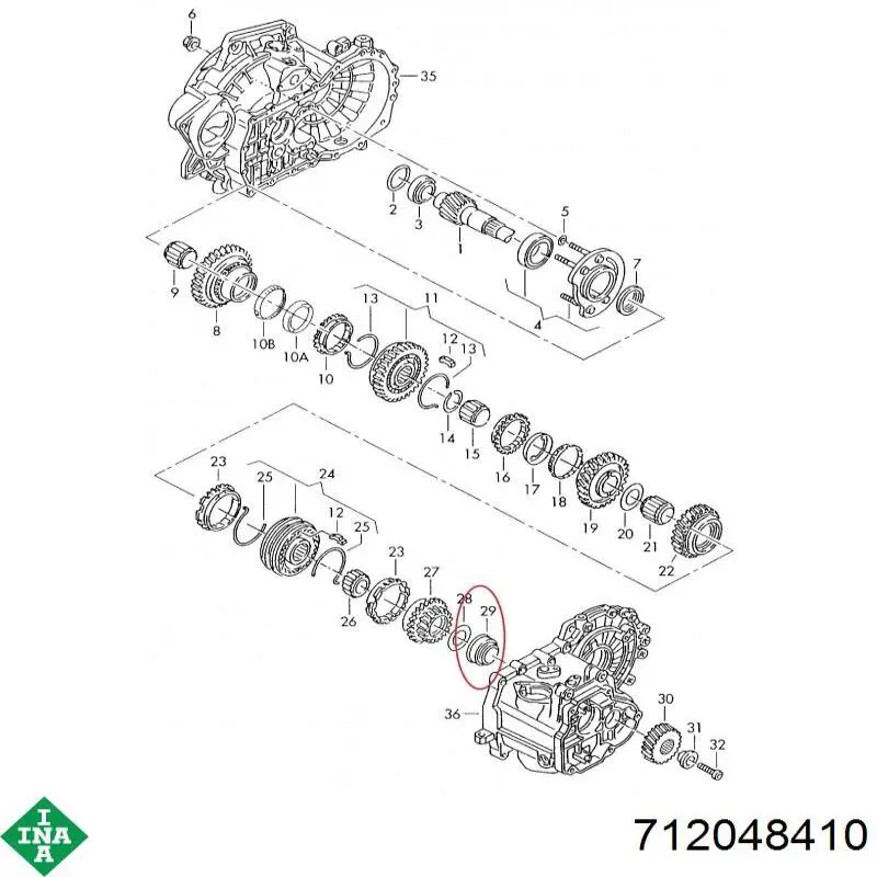 Подшипник вторичного вала КПП INA 712048410 цена, от 14.41 USD