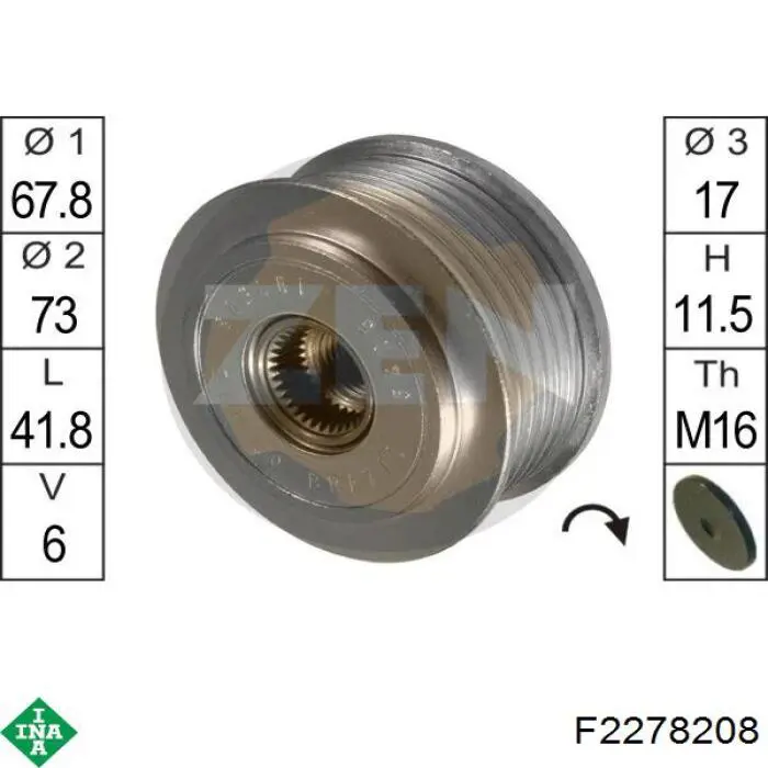 Шкив генератора F2278208 INA