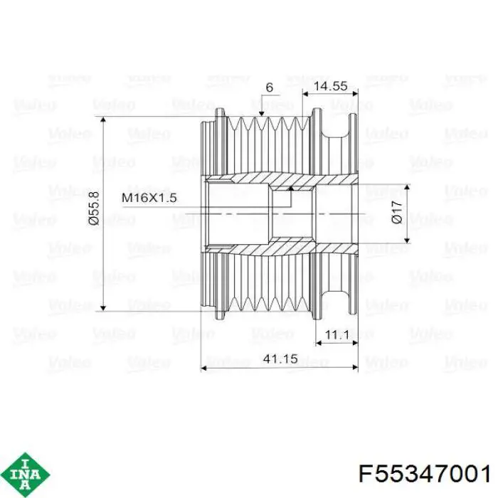Шкив генератора F55347001 INA