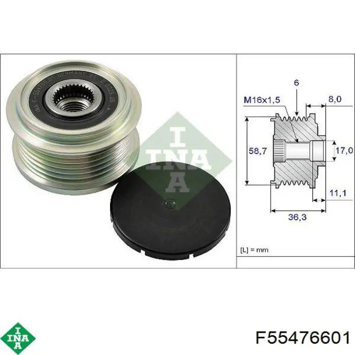 Шкив генератора F55476601 INA