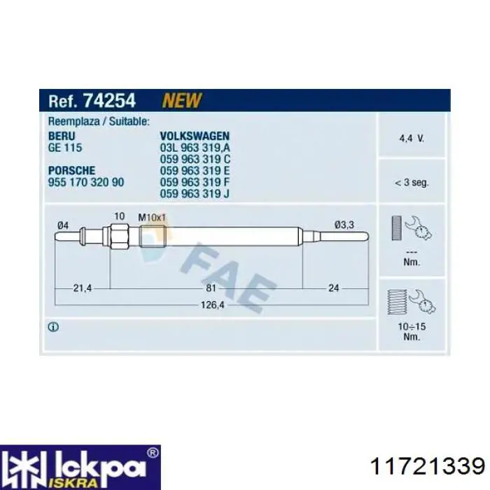 11721339 Iskra Свечи накаливания