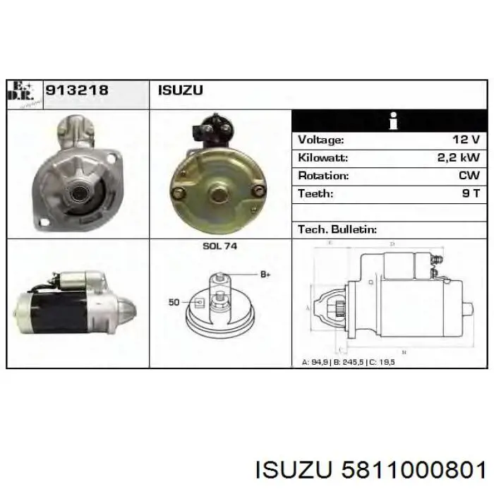 Стартер Isuzu 5811000800 цена, от 85.94 USD
