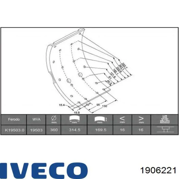 Накладка тормозная передняя (TRUCK) Iveco 1906221 цена, от 88.90 USD