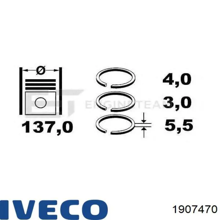 1907470 Iveco anéis do pistão para 1 cilindro, std.