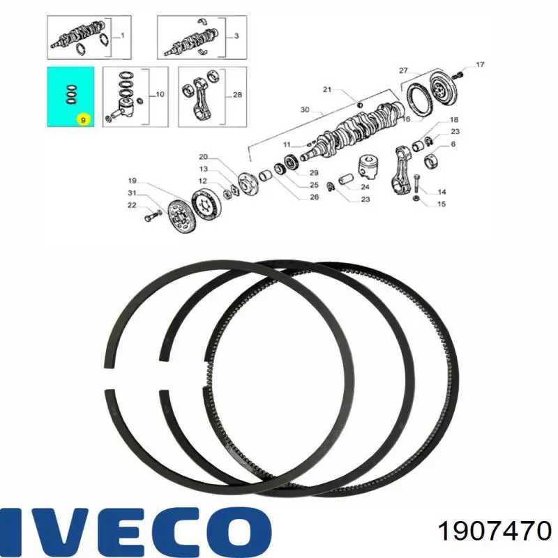 1907470 Iveco Поршневые кольца на 1 цилиндр, STD