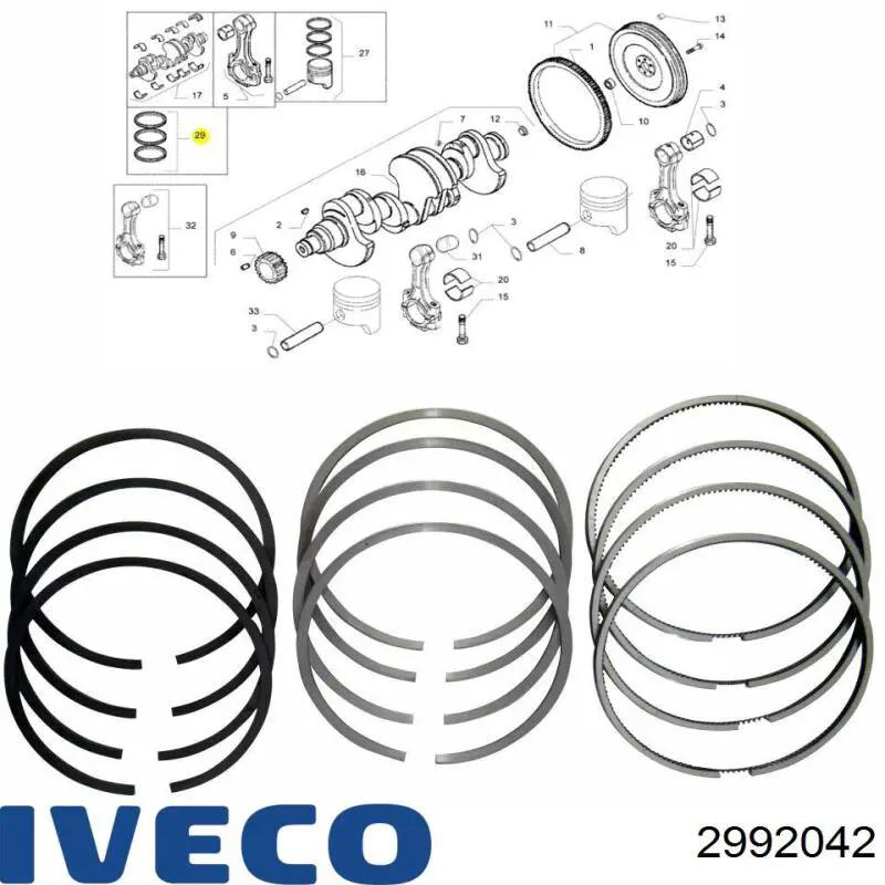 2992042 Iveco Комплект поршневых колец, STD