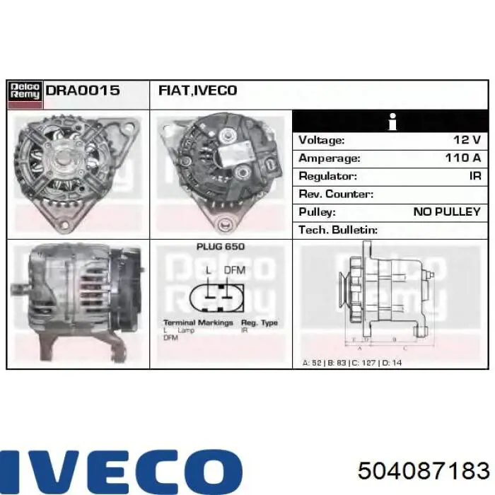Автомобильный генератор Iveco 504087183 цена, от 104.12 USD