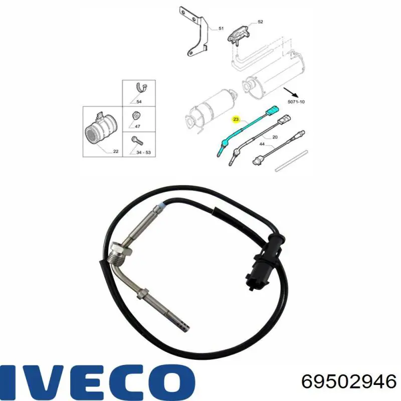 Датчик температуры отработавших газов (ОГ), до катализатора 69502946 Iveco