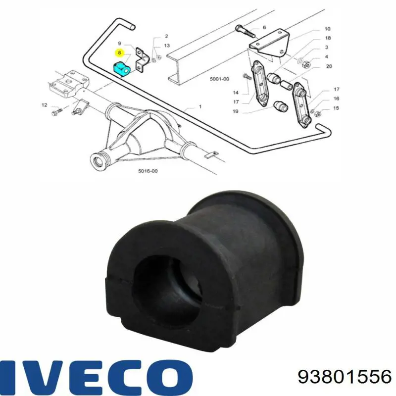 Резинка заднего стабилизатора Iveco 93801556 цена, от 2.96 USD