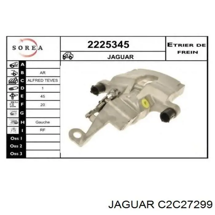 C2C27299 Jaguar suporte do freio traseiro esquerdo