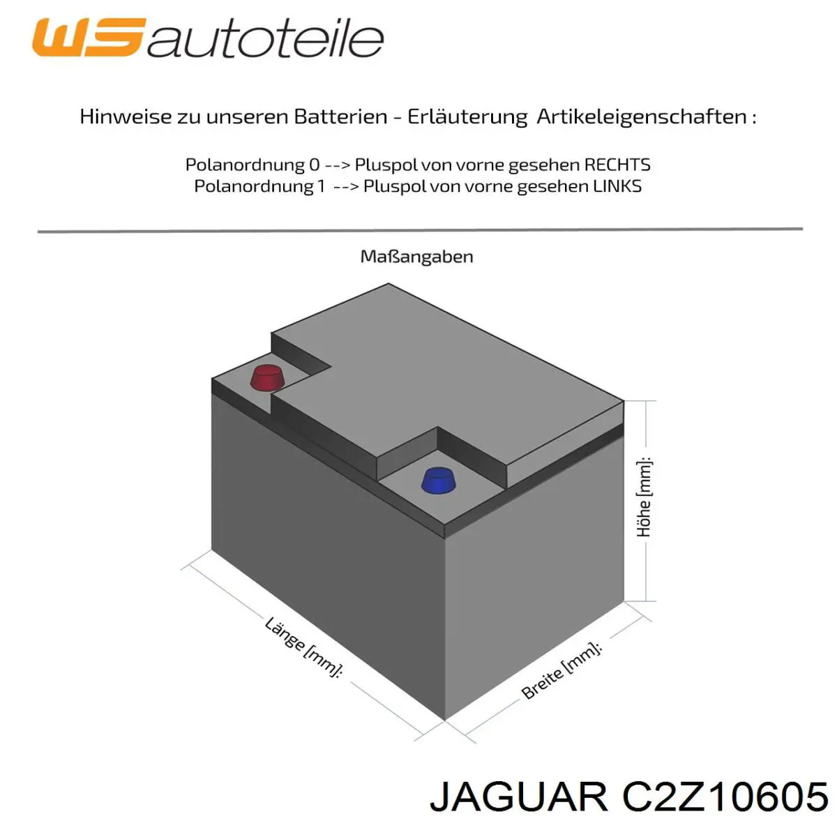 Аккумулятор автомобильный Jaguar C2Z10605 цена, от 146.06 USD