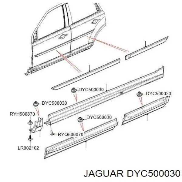 Пистон (клип) крепления молдинга двери DYC500030 Jaguar