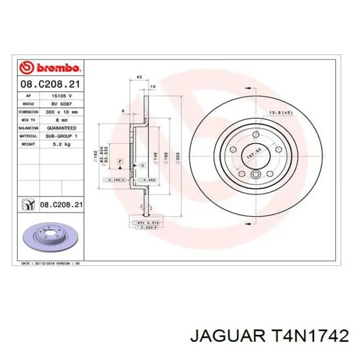 Купить T4N1742 Jaguar Диск тормозной задний
