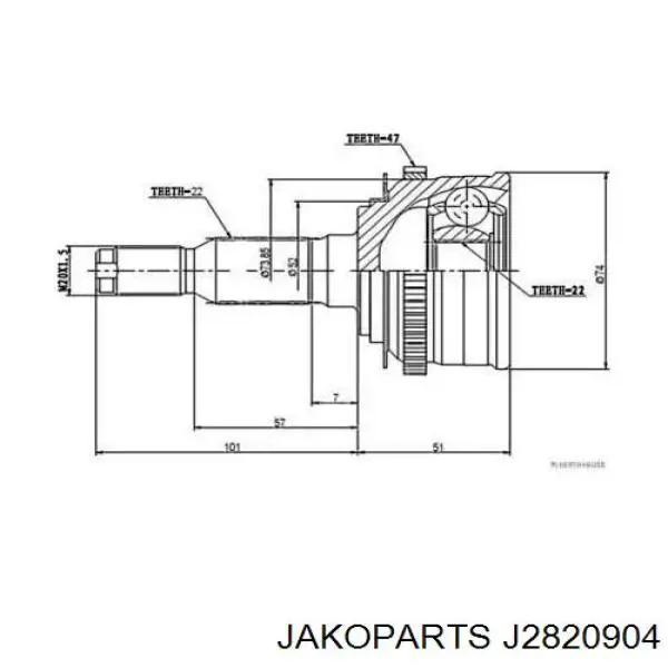 Junta homocinética exterior delantera J2820904 Jakoparts