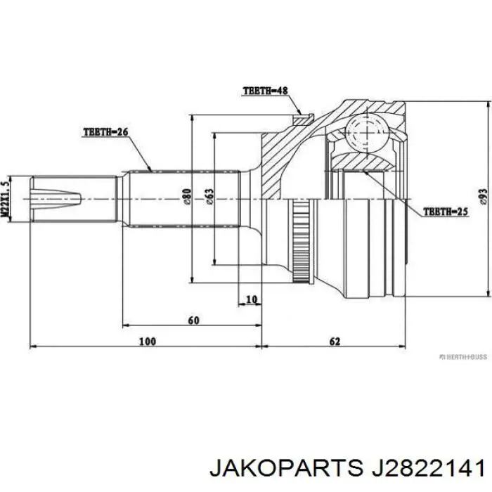 ШРУС наружный передний J2822141 Jakoparts