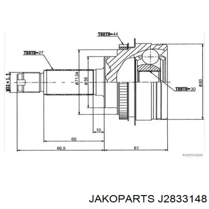 ШРУС наружный передний J2833148 Jakoparts
