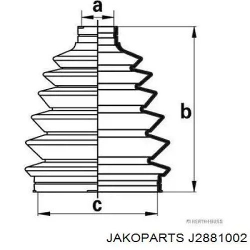 Пыльник ШРУСа внутренний, передней полуоси Jakoparts J2881002