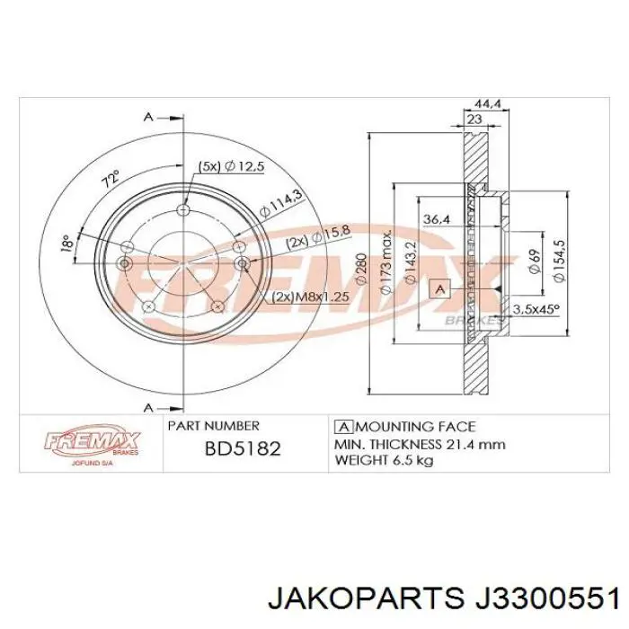 Передние тормозные диски J3300551 Jakoparts