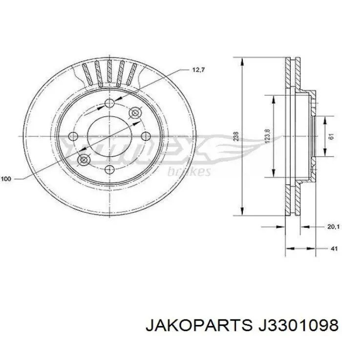 Передний тормозной диск Jakoparts J3301098