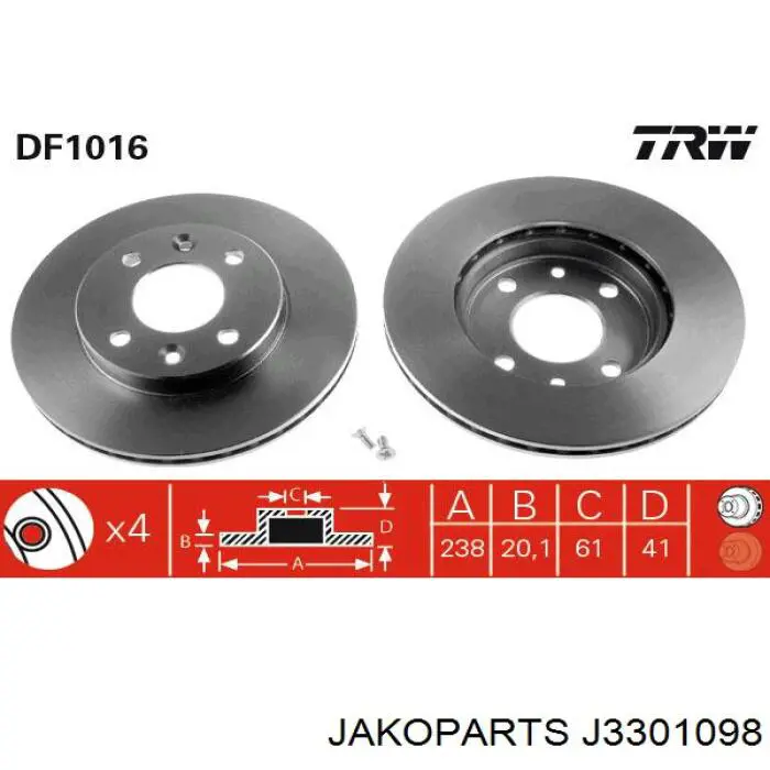 Тормоз дисковый передний Jakoparts J3301098 цена, от 18.05 USD