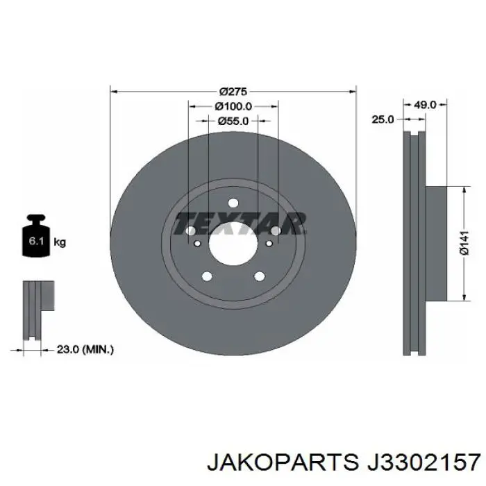 Freno de disco delantero J3302157 Jakoparts