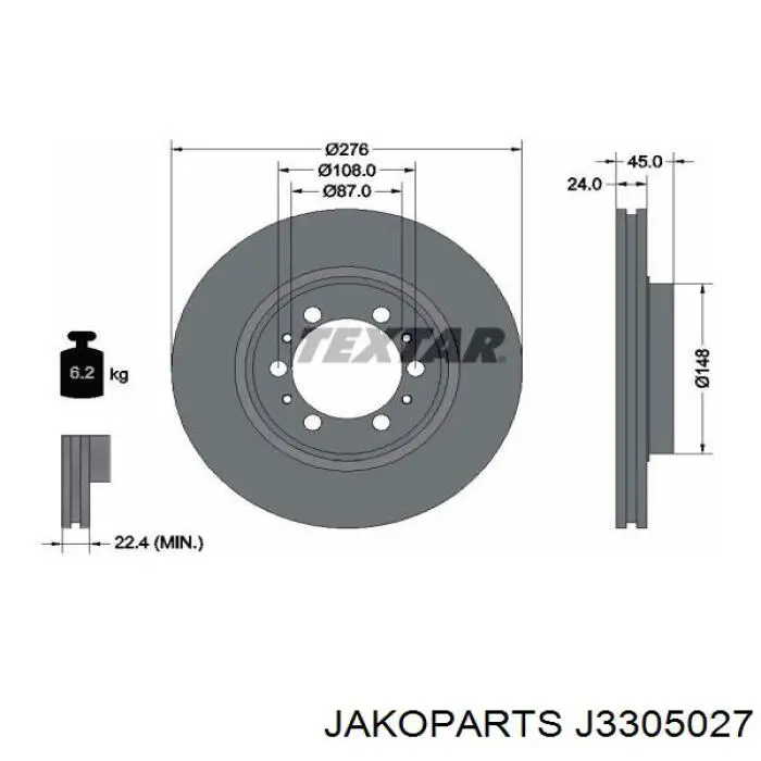 Купить J3305027 Jakoparts Ротор тормозной