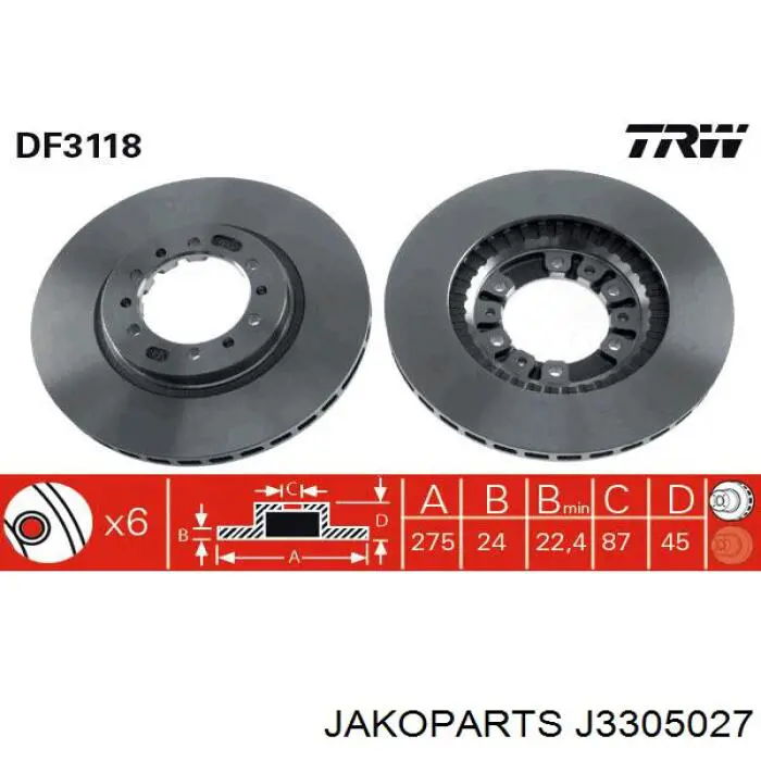 Тормоз дисковый передний Jakoparts J3305027 цена, от 36.03 USD