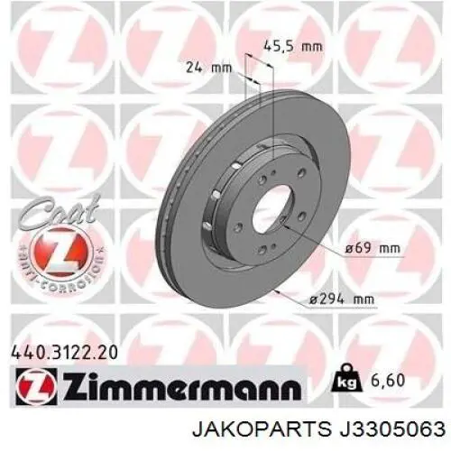 Передний тормозной диск Jakoparts J3305063