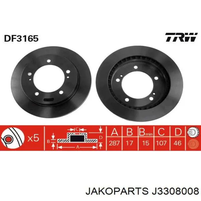 Freno de disco delantero J3308008 Jakoparts