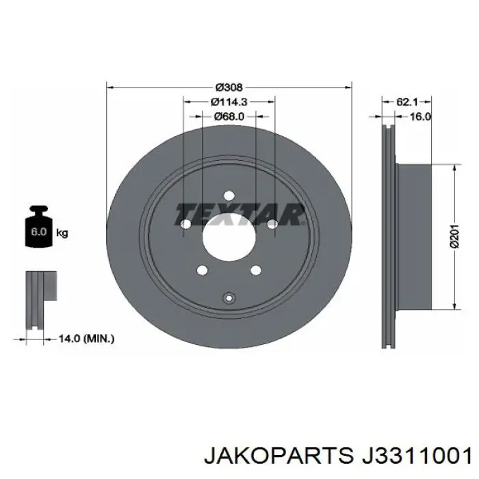Disco de freno trasero J3311001 Jakoparts